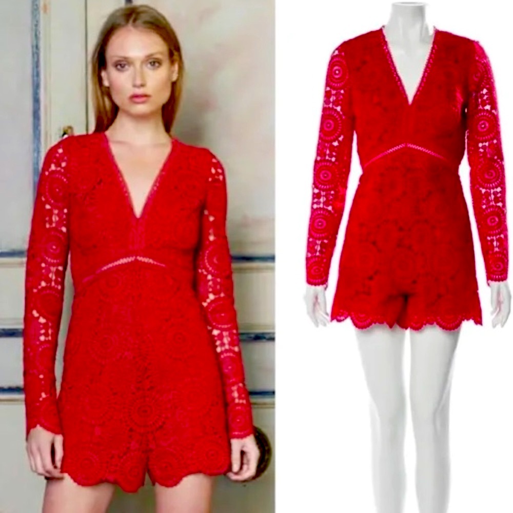 NWT size 8 Monique Lhuillier Dark Pink  Lace Romper